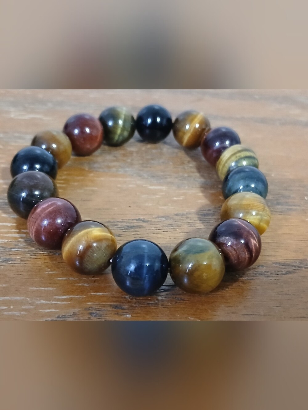 Tri-color Tigers Eye Rounded Beaded Stretch Bracelet